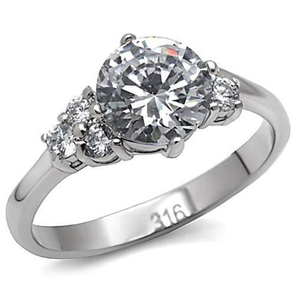 TK062 - High polished (no plating) Stainless Steel Ring with AAA Grade CZ  in Clear-0