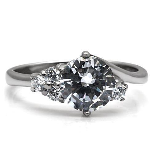 TK062 - High polished (no plating) Stainless Steel Ring with AAA Grade CZ  in Clear-2