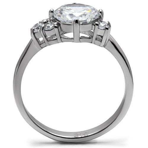 TK062 - High polished (no plating) Stainless Steel Ring with AAA Grade CZ  in Clear-3