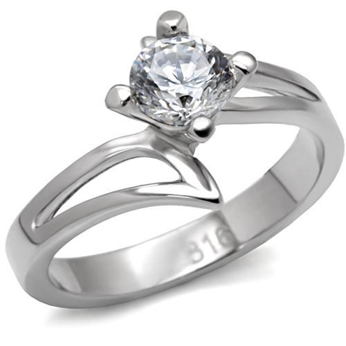 TK063 - High polished (no plating) Stainless Steel Ring with AAA Grade CZ  in Clear-0