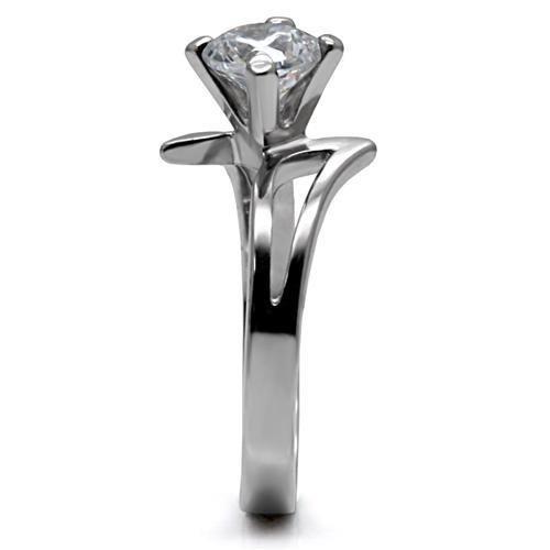 TK063 - High polished (no plating) Stainless Steel Ring with AAA Grade CZ  in Clear-4