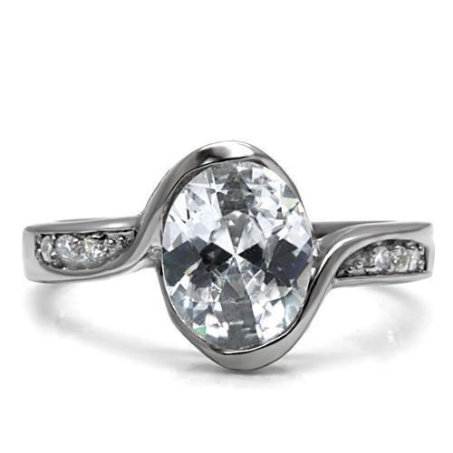 TK064 - High polished (no plating) Stainless Steel Ring with AAA Grade CZ  in Clear-2