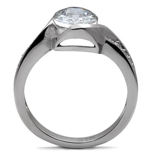 TK064 - High polished (no plating) Stainless Steel Ring with AAA Grade CZ  in Clear-3