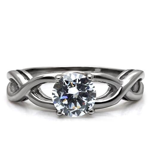 TK065 - High polished (no plating) Stainless Steel Ring with AAA Grade CZ  in Clear-2
