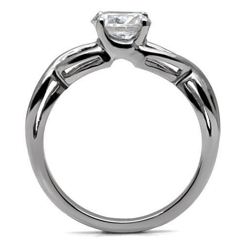 TK065 - High polished (no plating) Stainless Steel Ring with AAA Grade CZ  in Clear-3