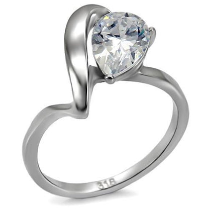 TK067 - High polished (no plating) Stainless Steel Ring with AAA Grade CZ  in Clear-0