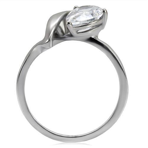 TK067 - High polished (no plating) Stainless Steel Ring with AAA Grade CZ  in Clear-3
