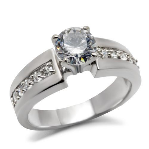 TK068 - High polished (no plating) Stainless Steel Ring with AAA Grade CZ  in Clear-0