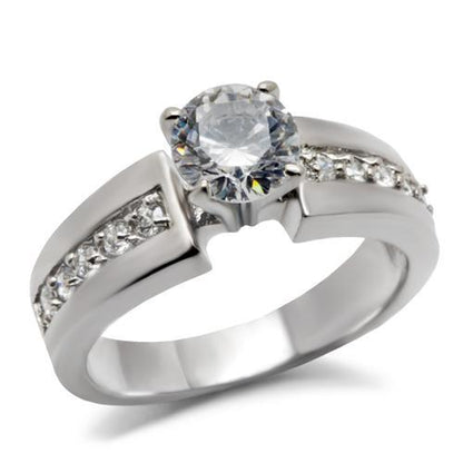 TK068 - High polished (no plating) Stainless Steel Ring with AAA Grade CZ  in Clear-0
