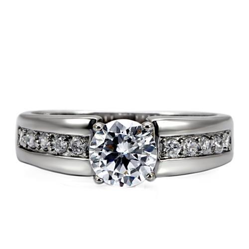 TK068 - High polished (no plating) Stainless Steel Ring with AAA Grade CZ  in Clear-2