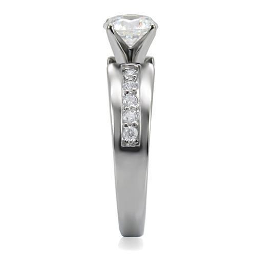 TK068 - High polished (no plating) Stainless Steel Ring with AAA Grade CZ  in Clear-4
