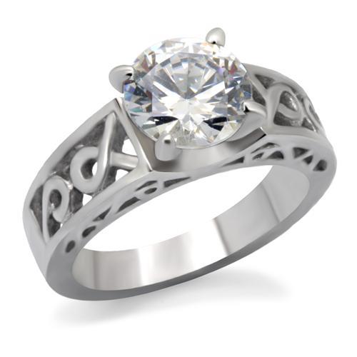 TK069 - High polished (no plating) Stainless Steel Ring with AAA Grade CZ  in Clear-0