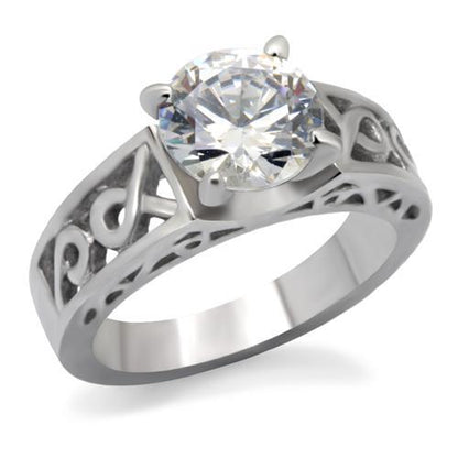 TK069 - High polished (no plating) Stainless Steel Ring with AAA Grade CZ  in Clear-0