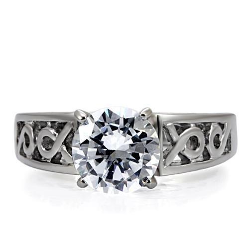 TK069 - High polished (no plating) Stainless Steel Ring with AAA Grade CZ  in Clear-2