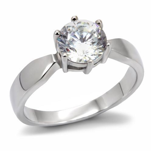 TK071 - High polished (no plating) Stainless Steel Ring with AAA Grade CZ  in Clear-0