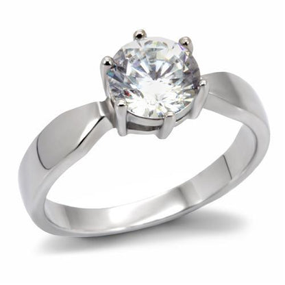 TK071 - High polished (no plating) Stainless Steel Ring with AAA Grade CZ  in Clear-0
