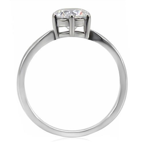 TK071 - High polished (no plating) Stainless Steel Ring with AAA Grade CZ  in Clear-3