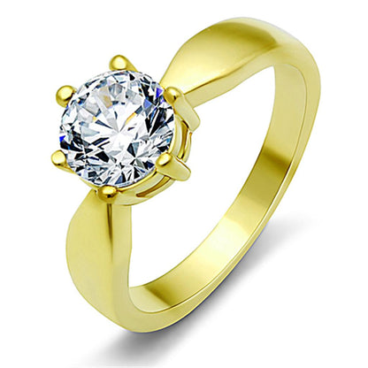 TK071G - IP Gold(Ion Plating) Stainless Steel Ring with AAA Grade CZ  in Clear-0