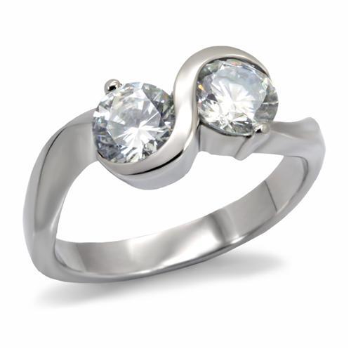 TK072 - High polished (no plating) Stainless Steel Ring with AAA Grade CZ  in Clear-0