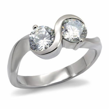 TK072 - High polished (no plating) Stainless Steel Ring with AAA Grade CZ  in Clear-0
