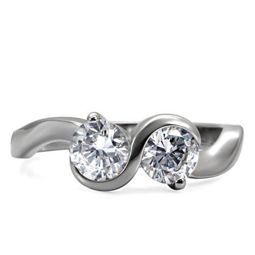 TK072 - High polished (no plating) Stainless Steel Ring with AAA Grade CZ  in Clear-2