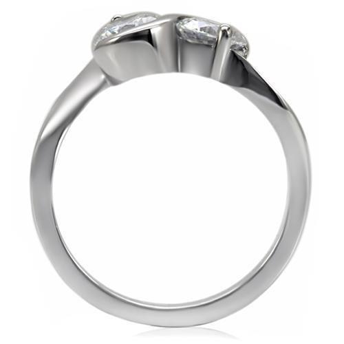 TK072 - High polished (no plating) Stainless Steel Ring with AAA Grade CZ  in Clear-3