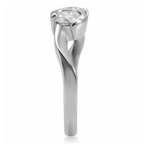 TK072 - High polished (no plating) Stainless Steel Ring with AAA Grade CZ  in Clear-4