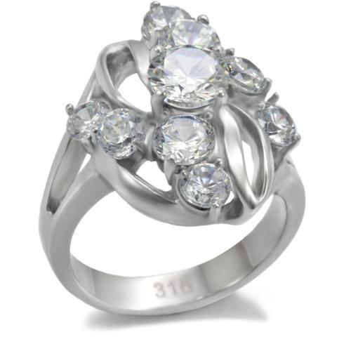 TK074 - High polished (no plating) Stainless Steel Ring with AAA Grade CZ  in Clear-0