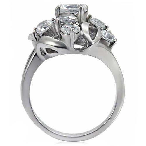 TK074 - High polished (no plating) Stainless Steel Ring with AAA Grade CZ  in Clear-3