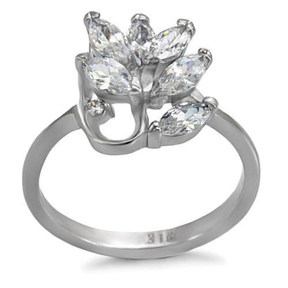 TK075 - High polished (no plating) Stainless Steel Ring with AAA Grade CZ  in Clear-0