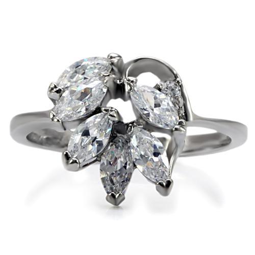 TK075 - High polished (no plating) Stainless Steel Ring with AAA Grade CZ  in Clear-2