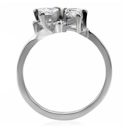 TK075 - High polished (no plating) Stainless Steel Ring with AAA Grade CZ  in Clear-3