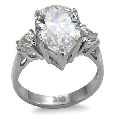 TK076 - High polished (no plating) Stainless Steel Ring with AAA Grade CZ  in Clear-0