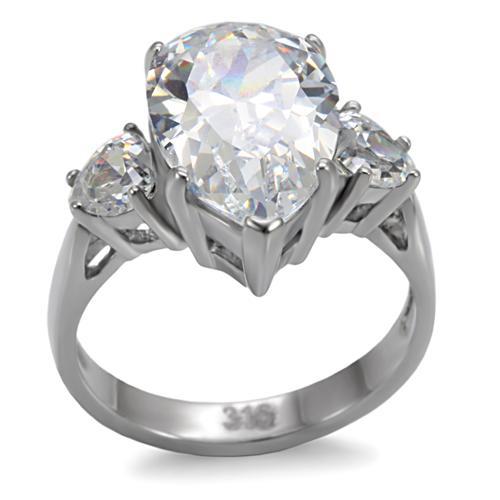 TK076 - High polished (no plating) Stainless Steel Ring with AAA Grade CZ  in Clear-0