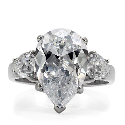 TK076 - High polished (no plating) Stainless Steel Ring with AAA Grade CZ  in Clear-2