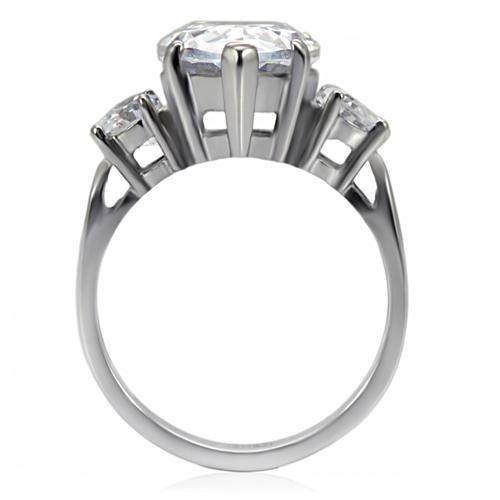 TK076 - High polished (no plating) Stainless Steel Ring with AAA Grade CZ  in Clear-3