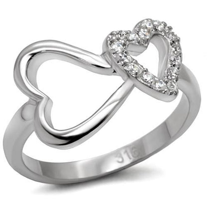 TK077 - High polished (no plating) Stainless Steel Ring with AAA Grade CZ  in Clear-0