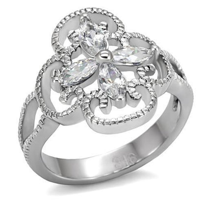 TK078 - High polished (no plating) Stainless Steel Ring with AAA Grade CZ  in Clear-0