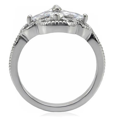 TK078 - High polished (no plating) Stainless Steel Ring with AAA Grade CZ  in Clear-3