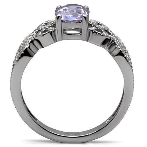 TK079 - High polished (no plating) Stainless Steel Ring with AAA Grade CZ  in Light Amethyst-3