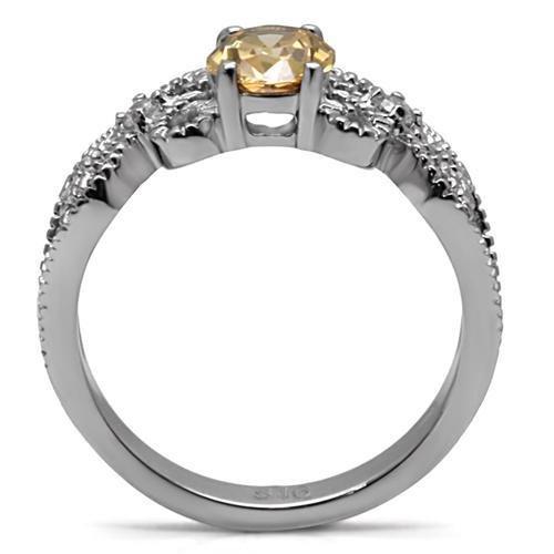 TK080 - High polished (no plating) Stainless Steel Ring with AAA Grade CZ  in Champagne-3