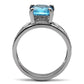 TK081 - High polished (no plating) Stainless Steel Ring with Synthetic Synthetic Glass in Sea Blue-3
