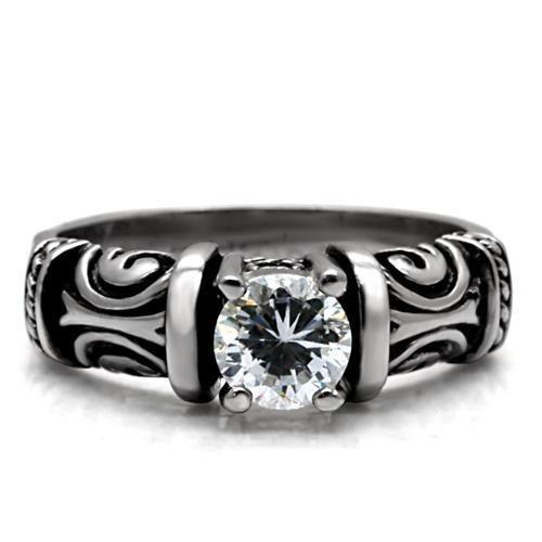 TK082 - High polished (no plating) Stainless Steel Ring with AAA Grade CZ  in Clear-2