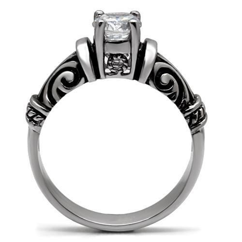 TK082 - High polished (no plating) Stainless Steel Ring with AAA Grade CZ  in Clear-3