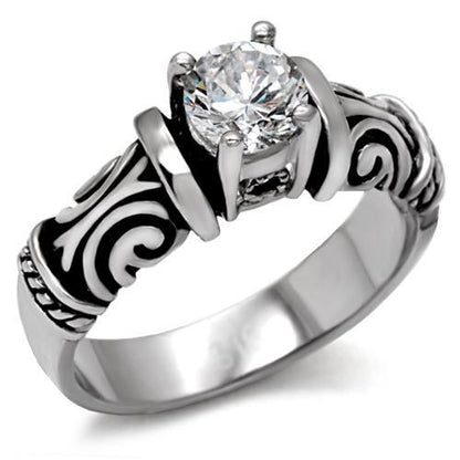 TK082 - High polished (no plating) Stainless Steel Ring with AAA Grade CZ  in Clear-0