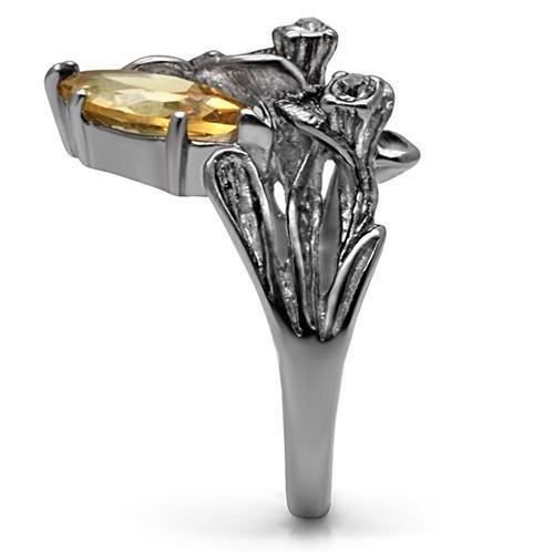 TK083 - High polished (no plating) Stainless Steel Ring with AAA Grade CZ  in Champagne-4