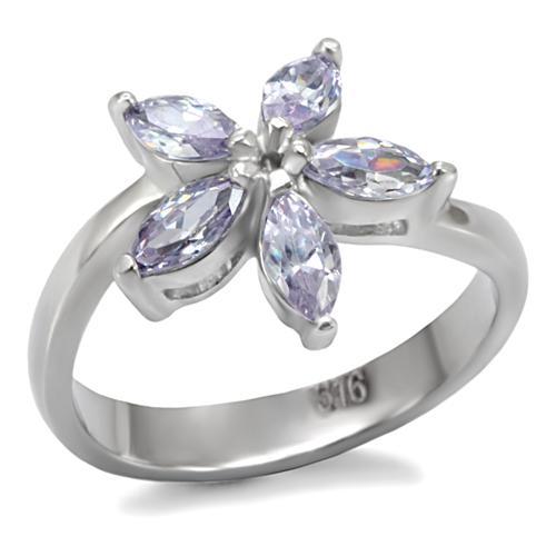 LOTK084 - High polished (no plating) Stainless Steel Ring with AAA Grade CZ  in Light Amethyst-0