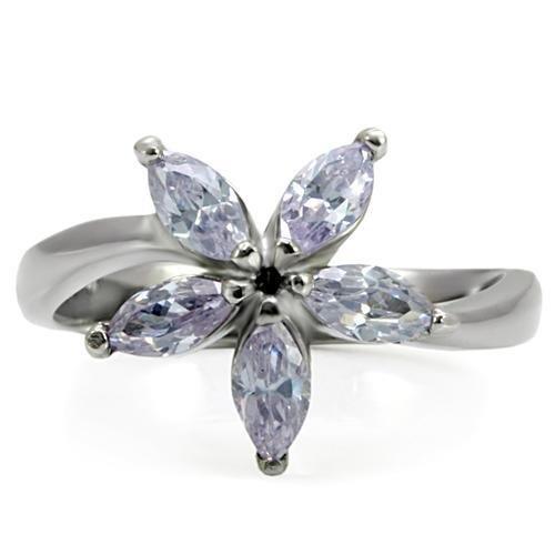 LOTK084 - High polished (no plating) Stainless Steel Ring with AAA Grade CZ  in Light Amethyst-2