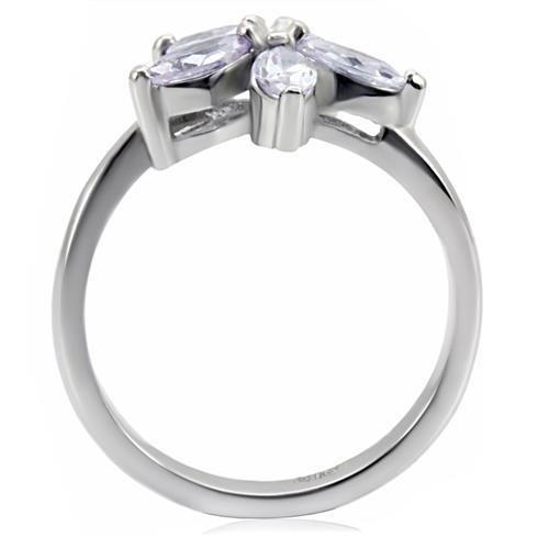 TK084 - High polished (no plating) Stainless Steel Ring with AAA Grade CZ  in Light Amethyst-3