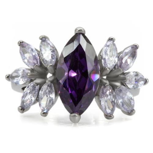 TK085 - High polished (no plating) Stainless Steel Ring with AAA Grade CZ  in Amethyst-2